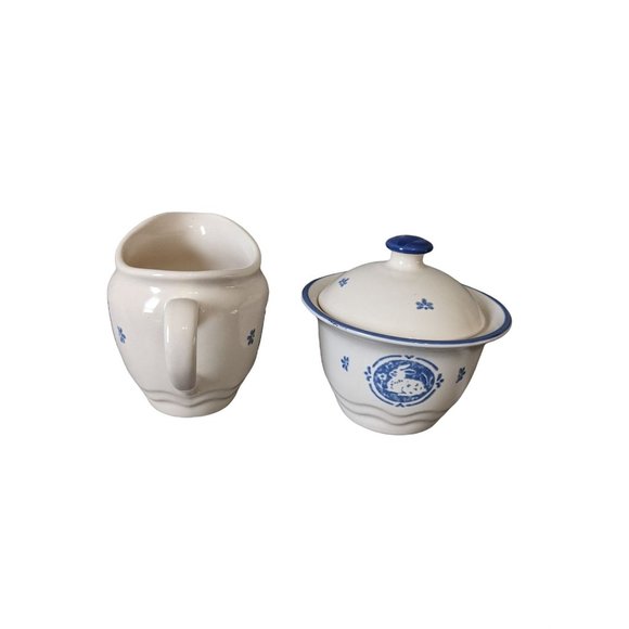 Maison Blue by PFALTZGRAFF cream and covered sugar bowl set blue white Rooster - Picture 3 of 11
